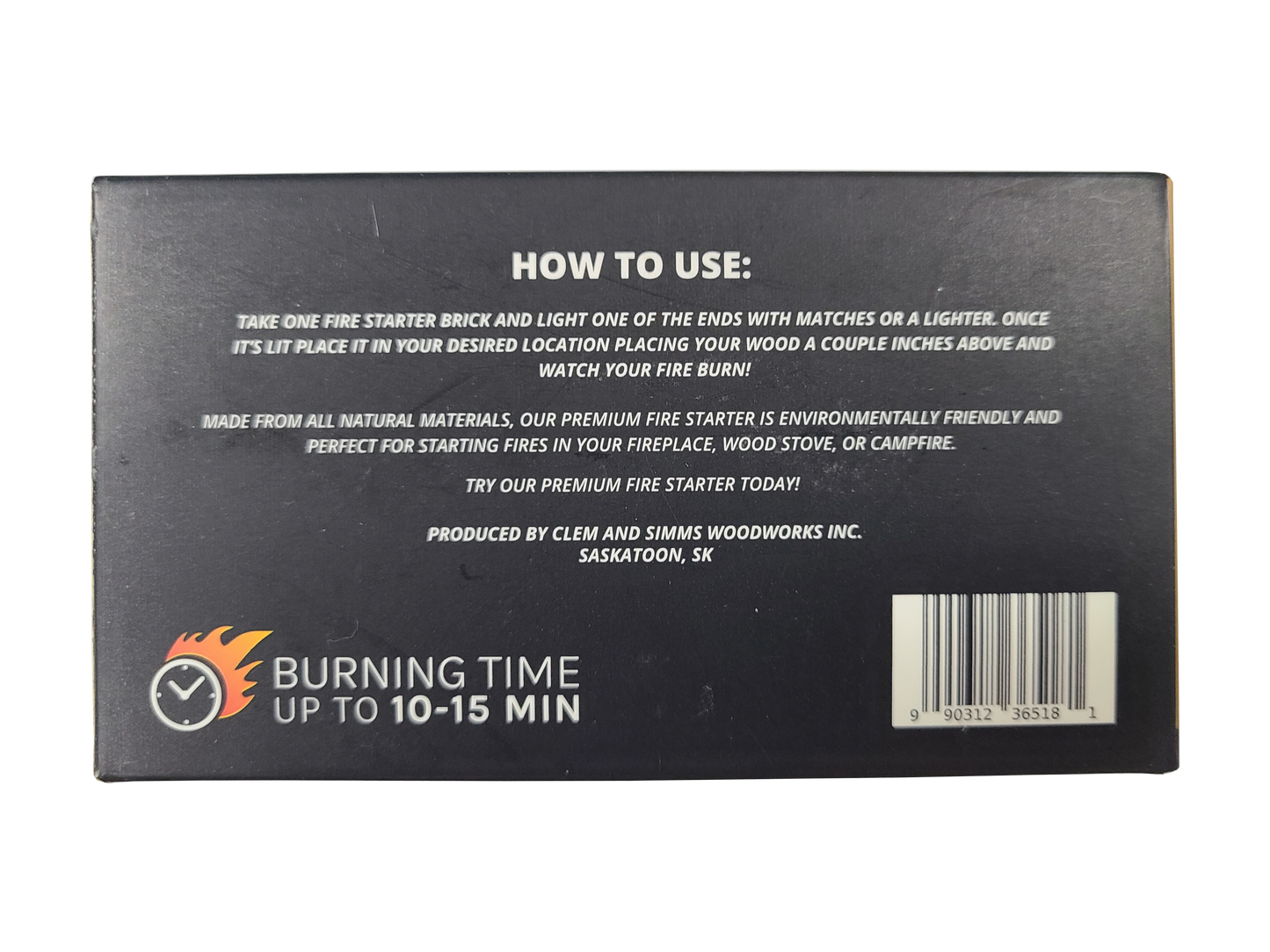 A box of CB-3030 Premium Ayden Fire Starters with branding and product usage information visible.