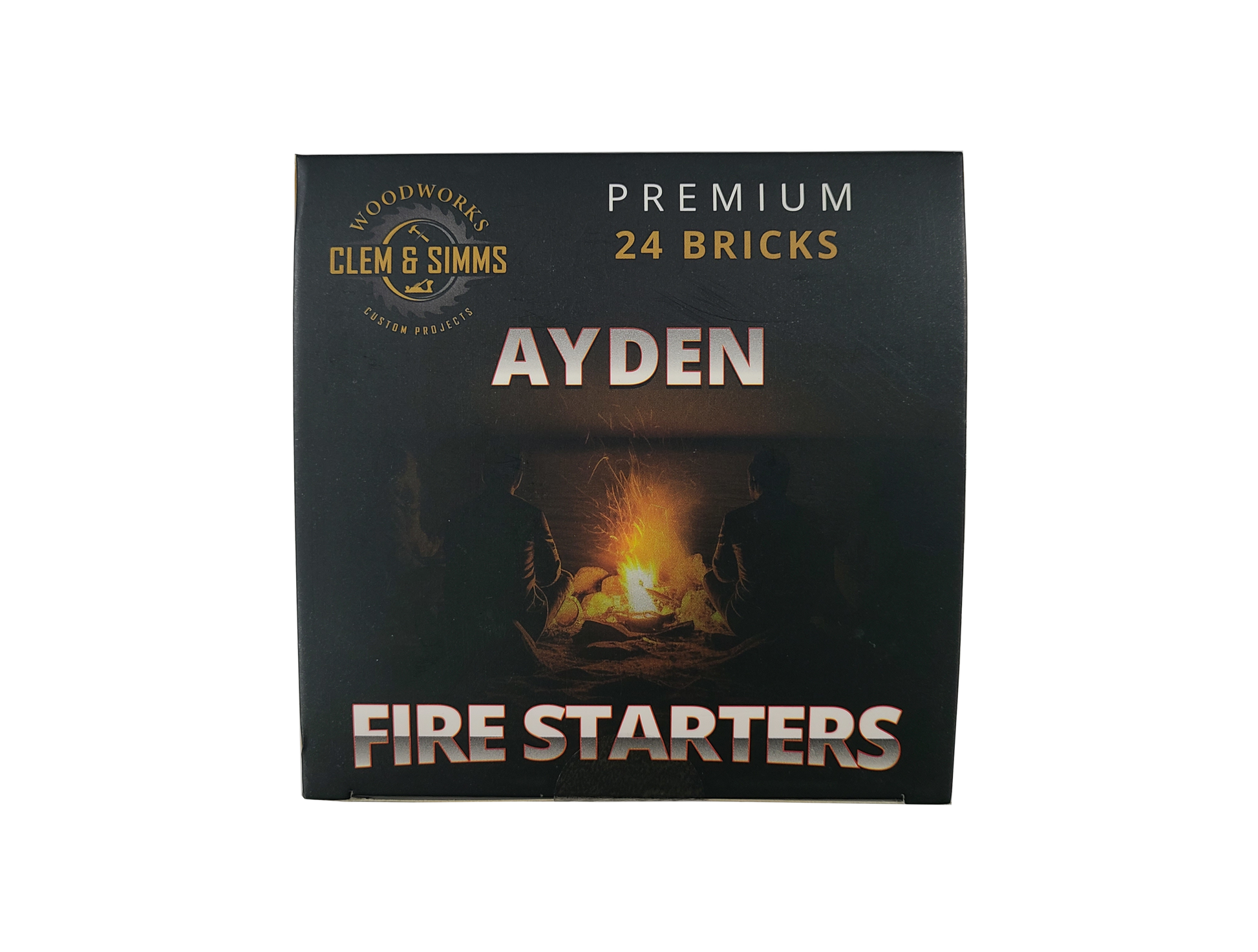 A box of CB-3030 Premium Ayden Fire Starters with branding and product information visible.