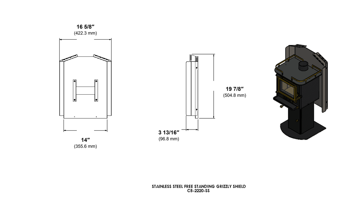 CB-2220-SS Grizzly Floor Mount with Rear Heat Shield stove and pipe NOT included!