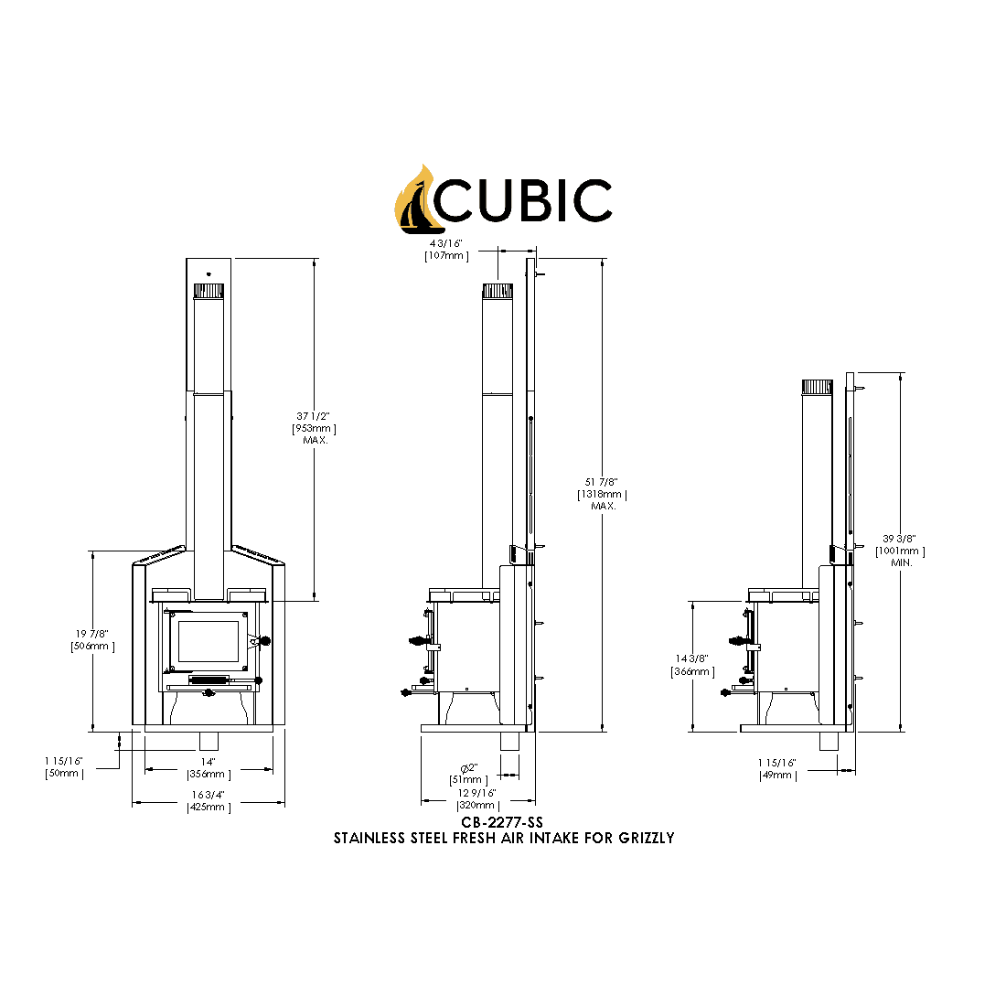 CB-2277-SS Stainless Steel Wall Mount with Fresh Air Intake Grizzly
