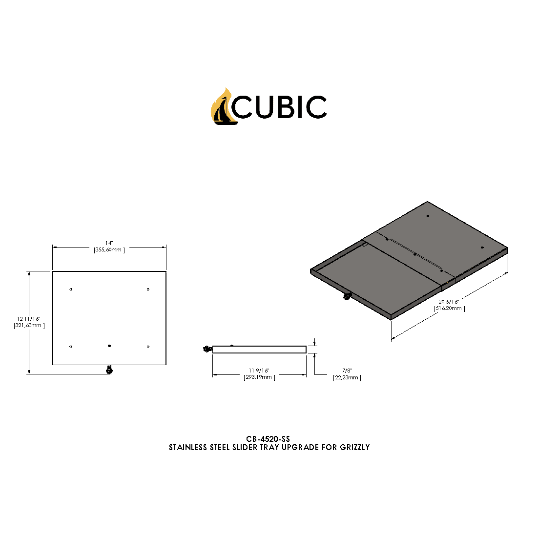 CB-4520-SS Stainless Steel Sliding Tray Upgrade Grizzly
