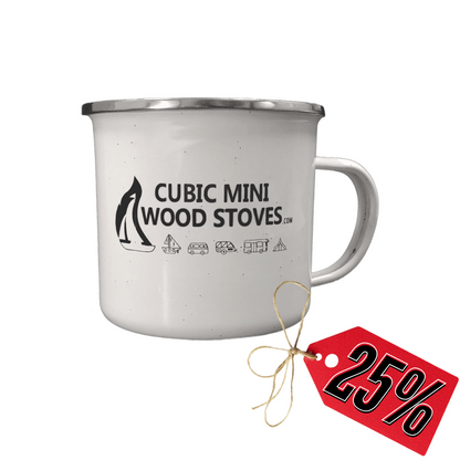 CB-7500-WT/BL (white or black) Cubic Mini Wood Stoves Stainless Steel Camping Mug