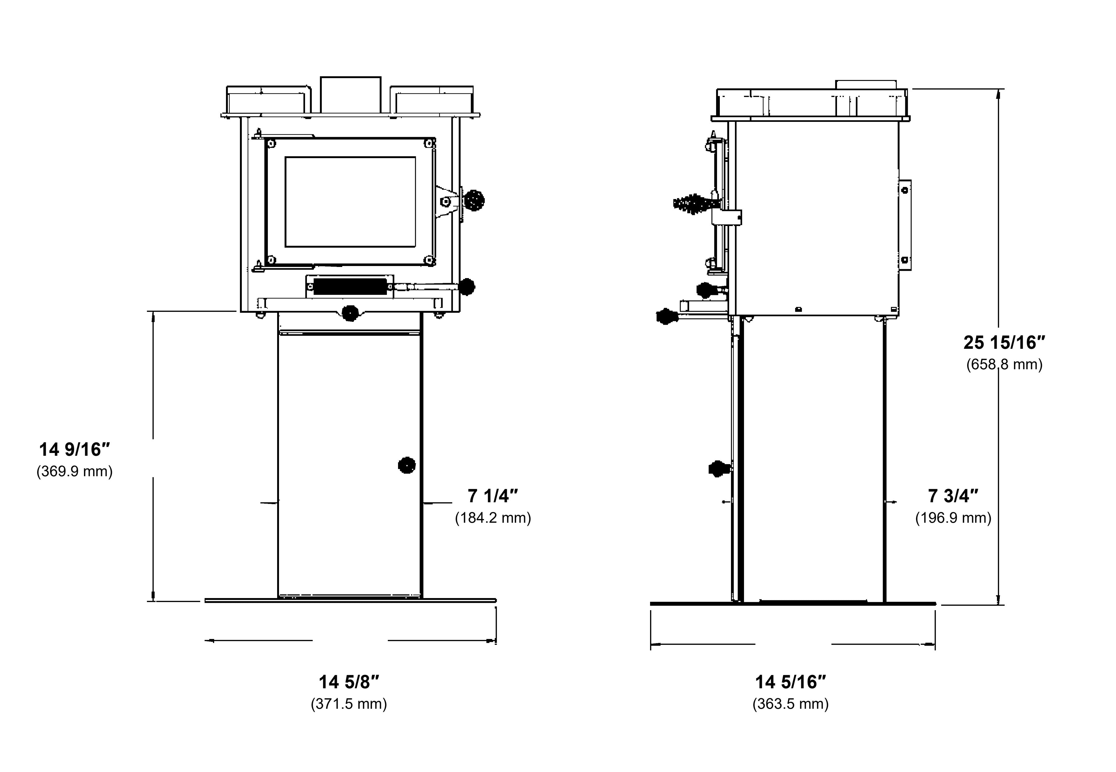 Grizzly CB-4010 floor mount dimension diagram with inches and millimetres
