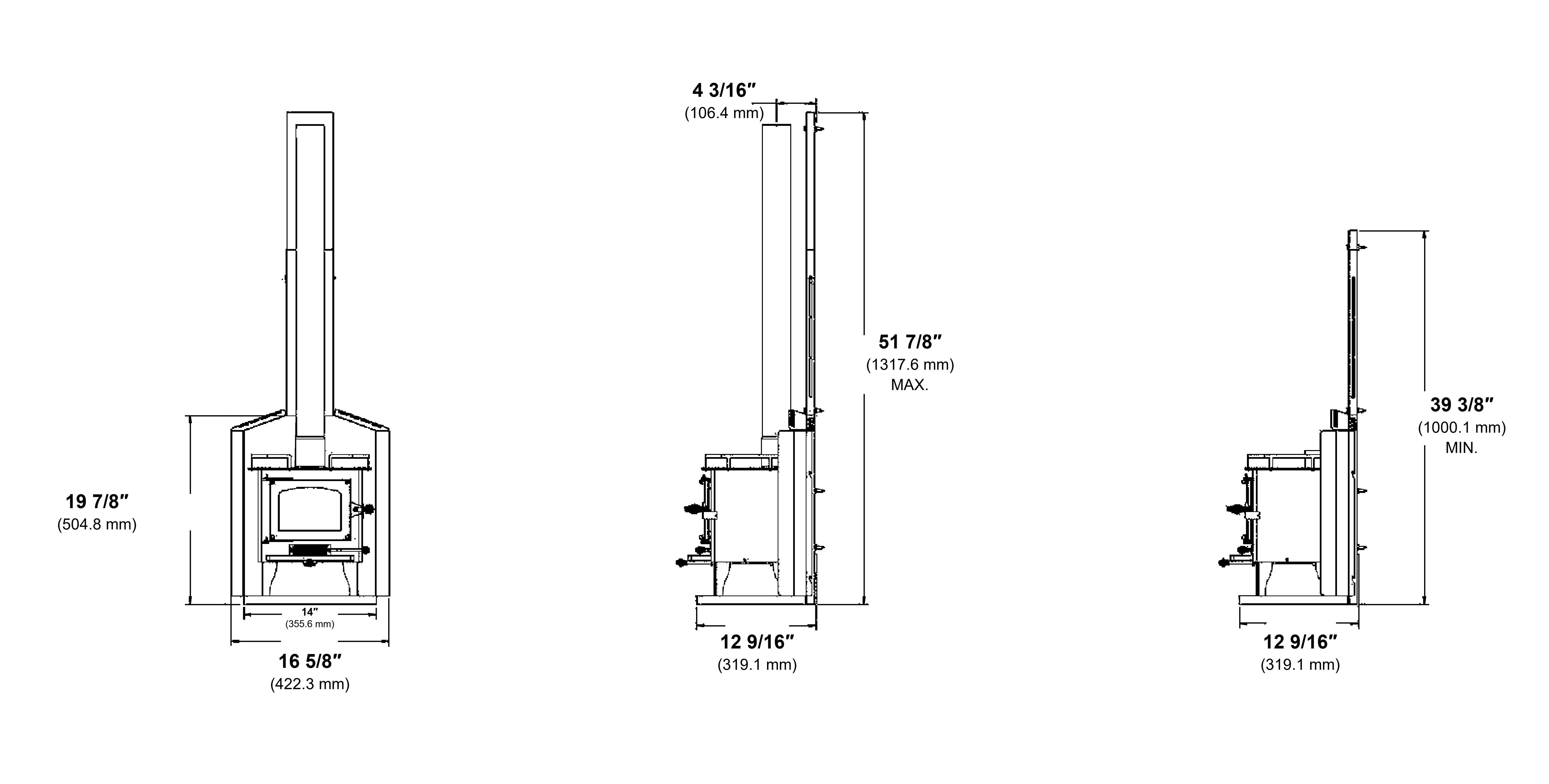 Grizzly CB-4012-SS wall mount dimension diagram with inches and millimetres